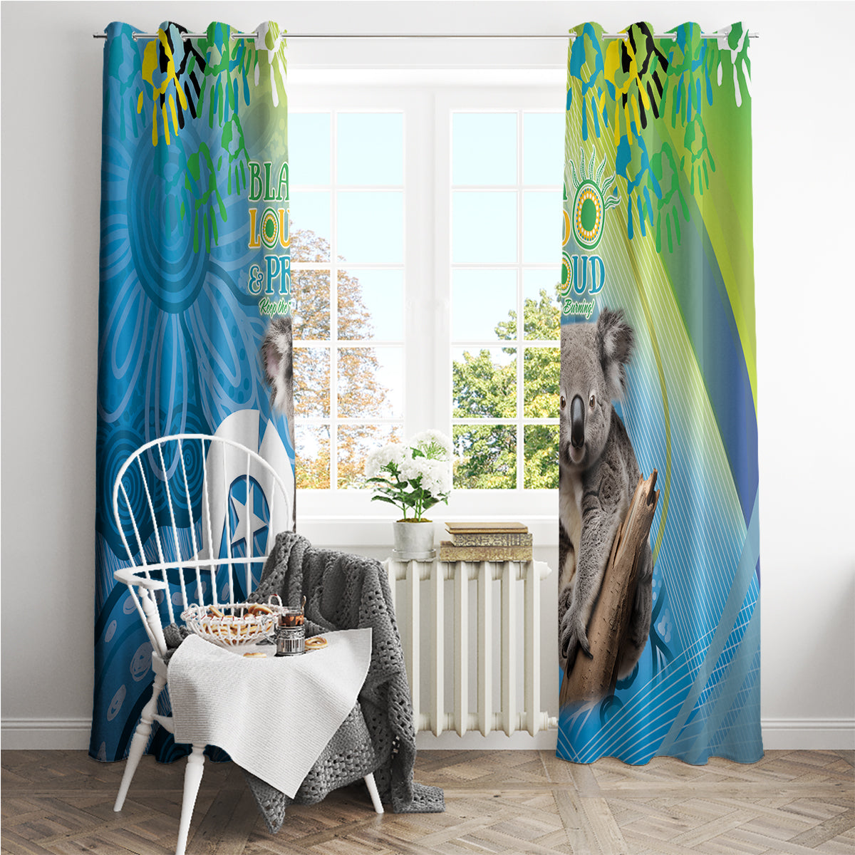 Vivid Minimal Koala NAIDOC 2024 Window Curtain Aboriginal Art Style