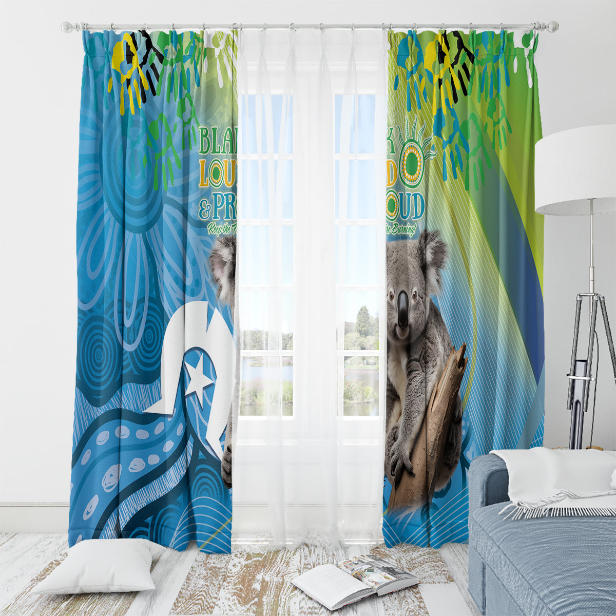 Vivid Minimal Koala NAIDOC 2024 Window Curtain Aboriginal Art Style