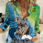 Vivid Minimal Koala NAIDOC 2024 Women Casual Shirt Aboriginal Art Style
