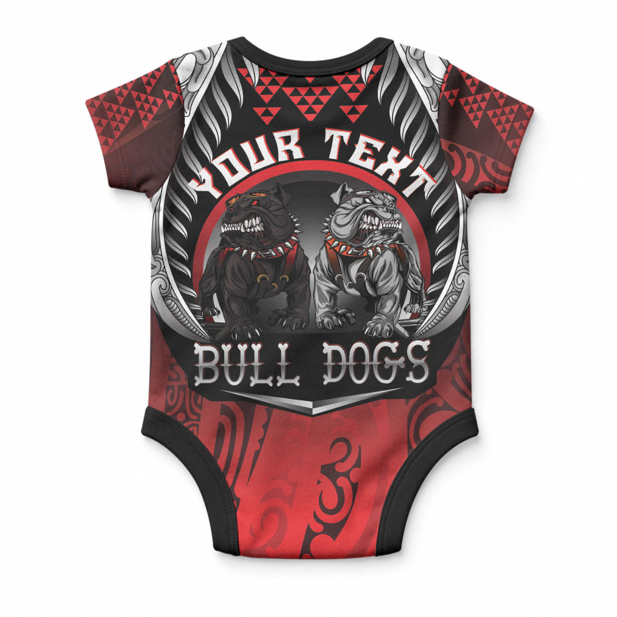 Aotearoa Bulldog Personalised Baby Onesie Maori Kowhaiwhai Motif