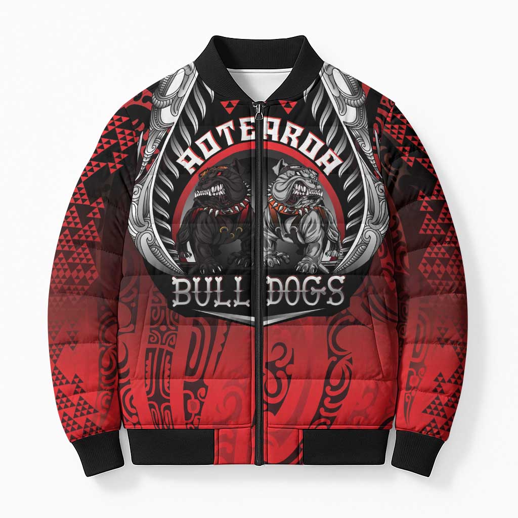 Aotearoa Bulldog Personalised Bomber Puffer Jacket Maori Kowhaiwhai Motif - Aussie Hoodie