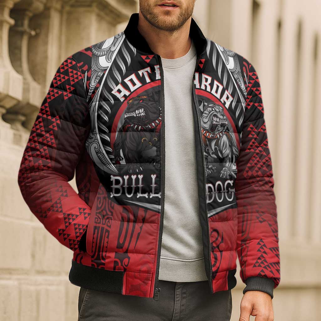 Aotearoa Bulldog Personalised Bomber Puffer Jacket Maori Kowhaiwhai Motif - Aussie Hoodie