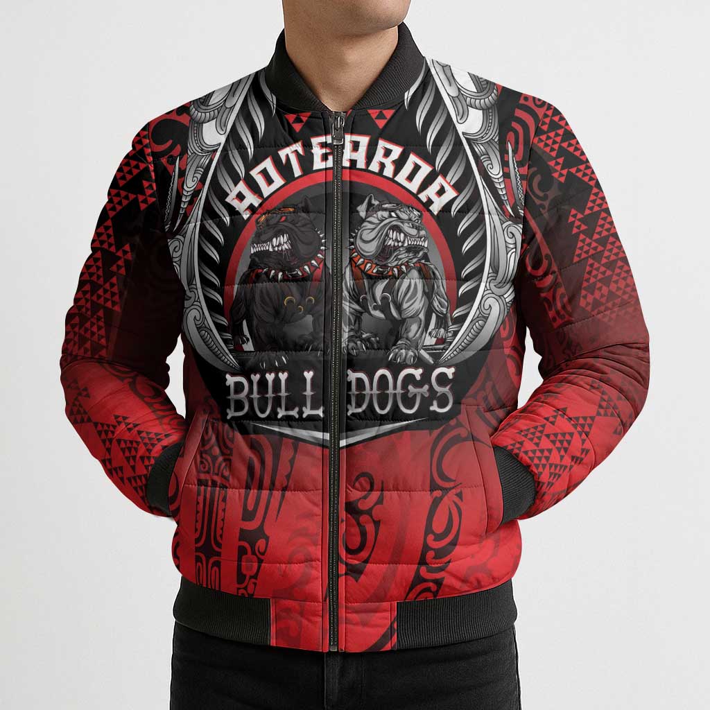 Aotearoa Bulldog Personalised Bomber Puffer Jacket Maori Kowhaiwhai Motif - Aussie Hoodie