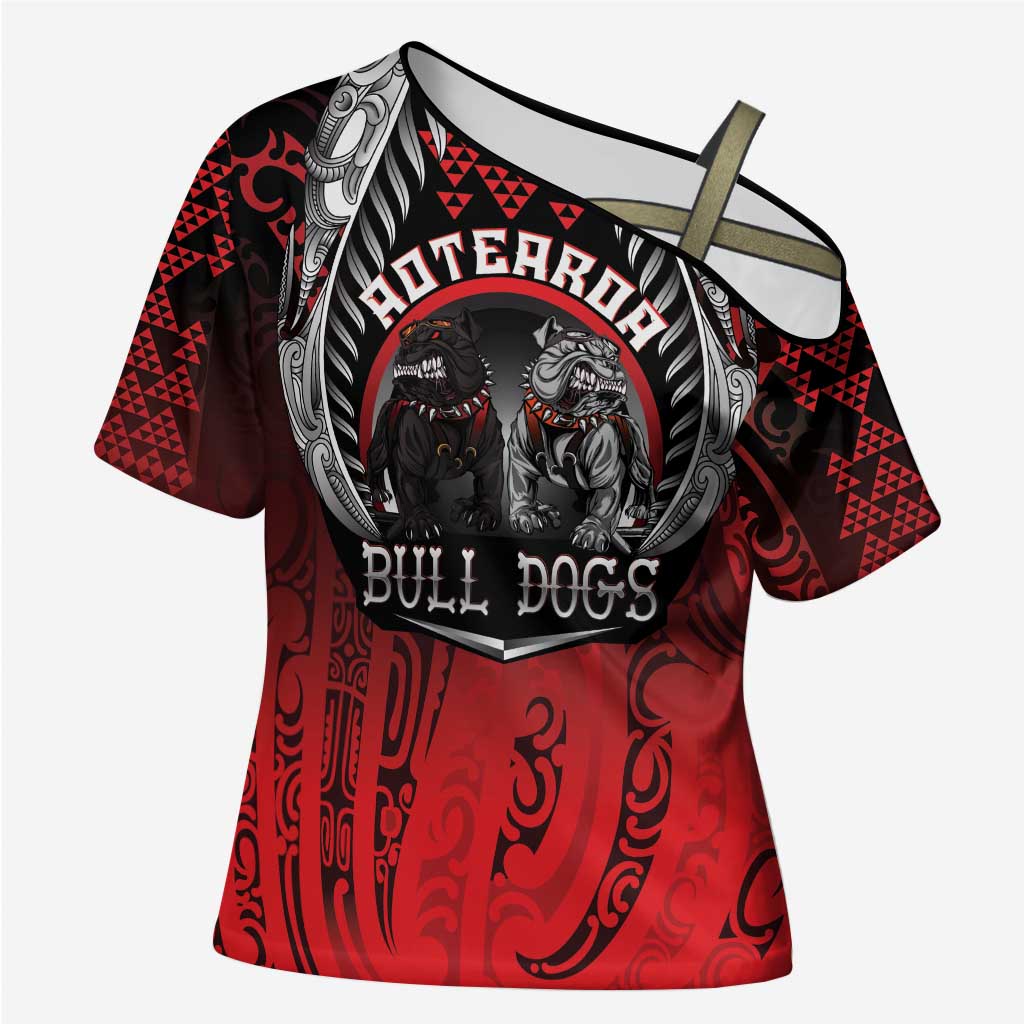 Aotearoa Bulldog Personalised Cross Shoulder Shirt Maori Kowhaiwhai Motif - Aussie Hoodie