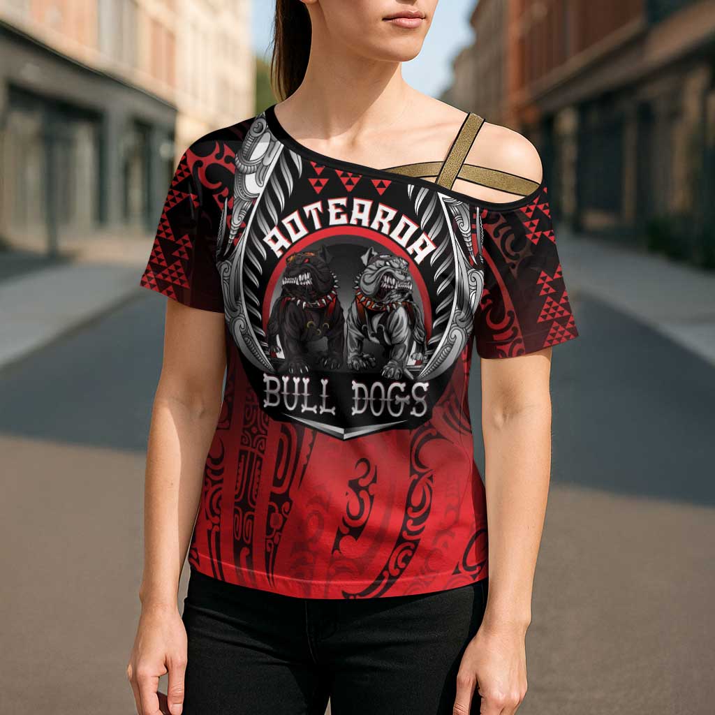 Aotearoa Bulldog Personalised Cross Shoulder Shirt Maori Kowhaiwhai Motif - Aussie Hoodie