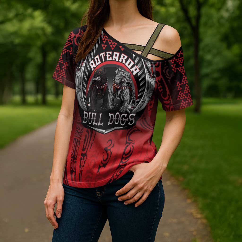Aotearoa Bulldog Personalised Cross Shoulder Shirt Maori Kowhaiwhai Motif - Aussie Hoodie