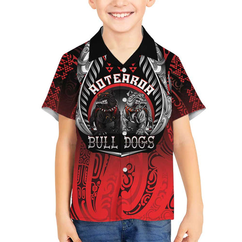 Aotearoa Bulldog Personalised Family Matching Long Sleeve Bodycon Dress and Hawaiian Shirt Maori Kowhaiwhai Motif