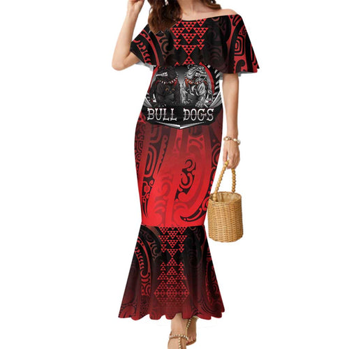 Aotearoa Bulldog Personalised Family Matching Mermaid Dress and Hawaiian Shirt Maori Kowhaiwhai Motif