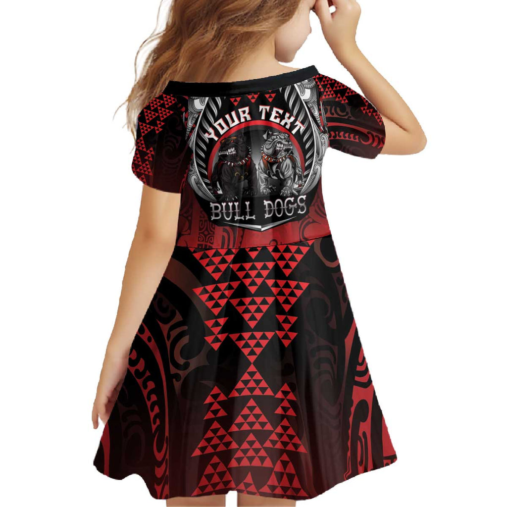 Aotearoa Bulldog Personalised Family Matching Off The Shoulder Long Sleeve Dress and Hawaiian Shirt Maori Kowhaiwhai Motif