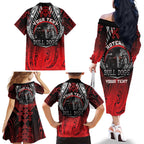Aotearoa Bulldog Personalised Family Matching Off The Shoulder Long Sleeve Dress and Hawaiian Shirt Maori Kowhaiwhai Motif