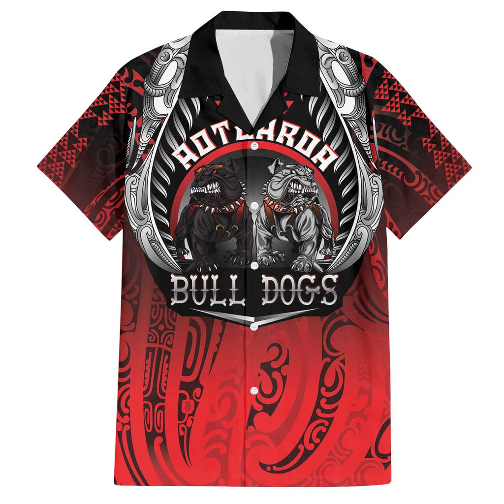Aotearoa Bulldog Personalised Family Matching Off The Shoulder Long Sleeve Dress and Hawaiian Shirt Maori Kowhaiwhai Motif