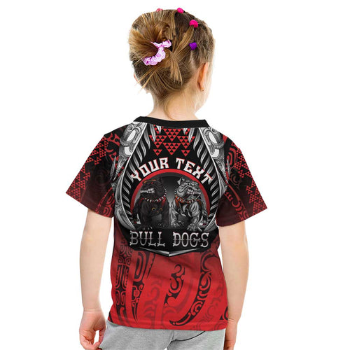 Aotearoa Bulldog Personalised Kid T Shirt Maori Kowhaiwhai Motif