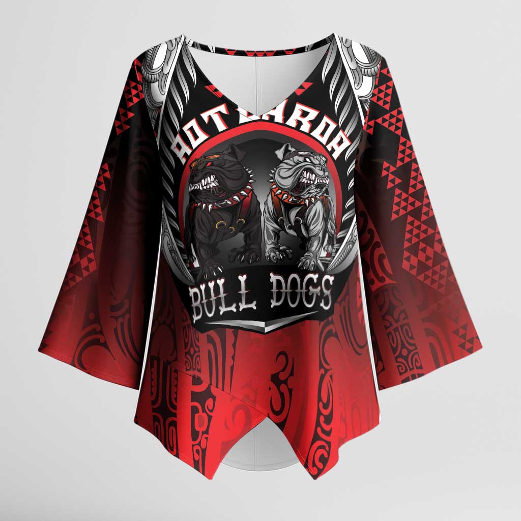 Aotearoa Bulldog Personalised Kimono Sleeve Blouse Maori Kowhaiwhai Motif - Aussie Hoodie