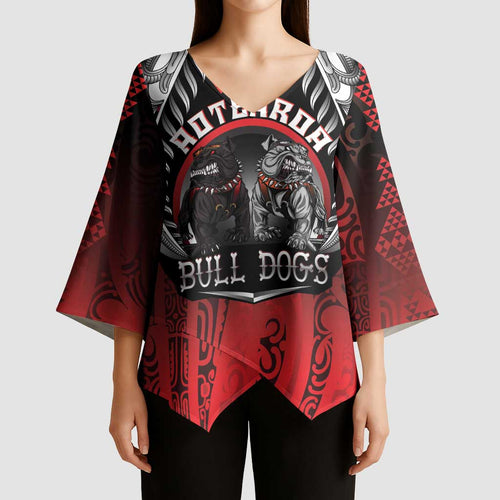Aotearoa Bulldog Personalised Kimono Sleeve Blouse Maori Kowhaiwhai Motif - Aussie Hoodie