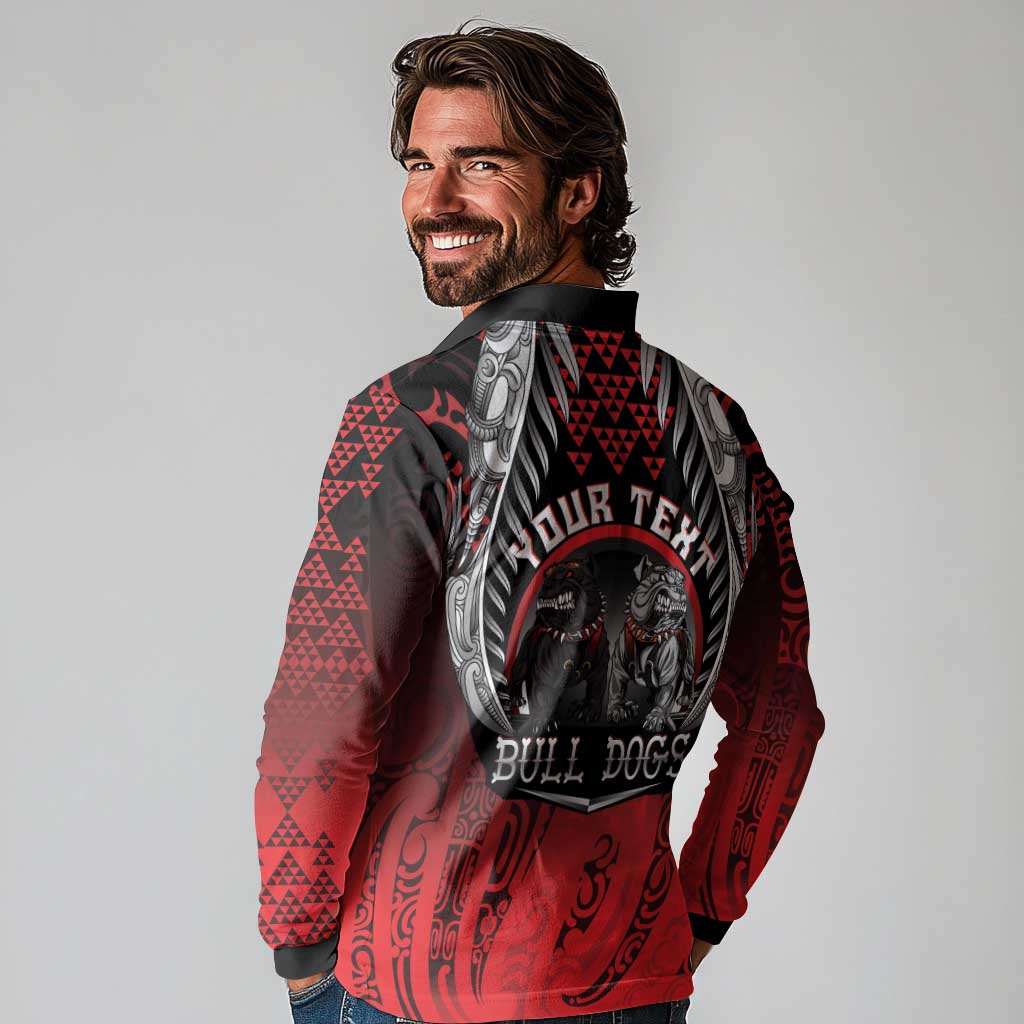 Aotearoa Bulldog Personalised Long Sleeve Polo Shirt Maori Kowhaiwhai Motif