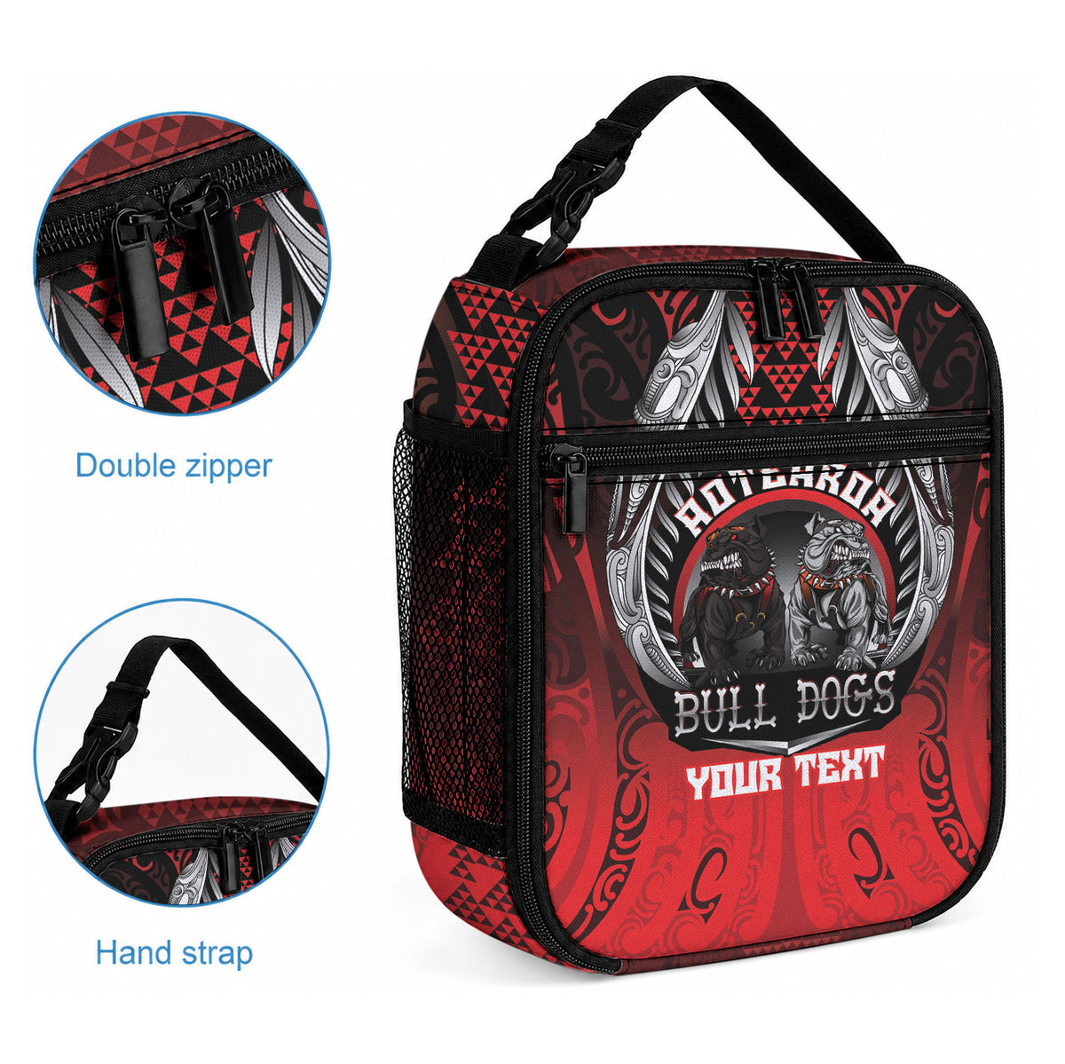 Aotearoa Bulldog Personalised Lunch Bag Maori Kowhaiwhai Motif