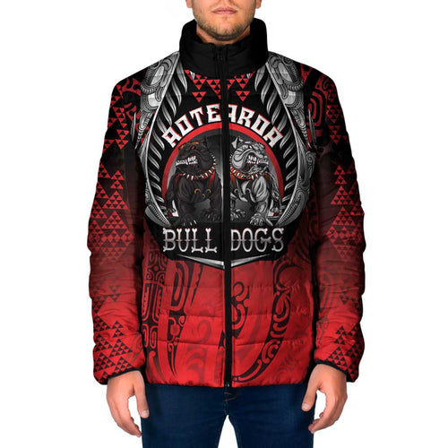 Aotearoa Bulldog Personalised Padded Jacket Maori Kowhaiwhai Motif - Aussie Hoodie