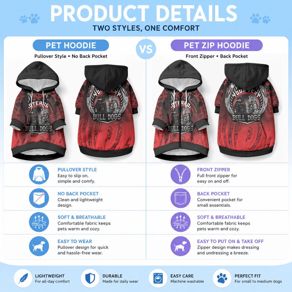 Aotearoa Bulldog Personalised Pet Hoodie Maori Kowhaiwhai Motif