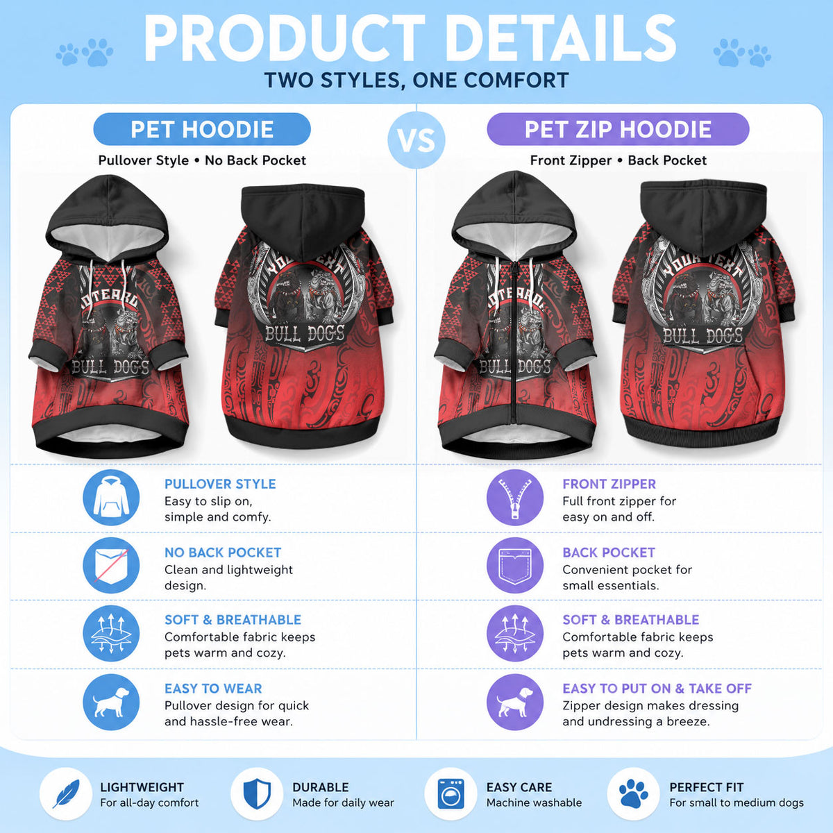 Aotearoa Bulldog Personalised Pet Hoodie Maori Kowhaiwhai Motif