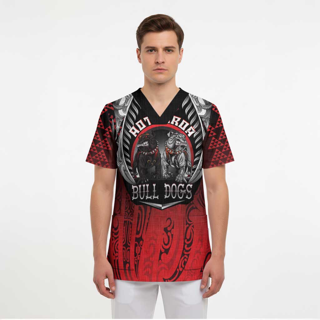 Aotearoa Bulldog Personalised Scrub Top Maori Kowhaiwhai Motif - Aussie Hoodie