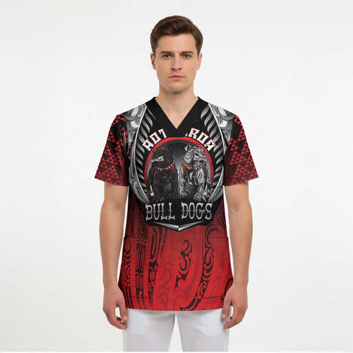Aotearoa Bulldog Personalised Scrub Top Maori Kowhaiwhai Motif - Aussie Hoodie