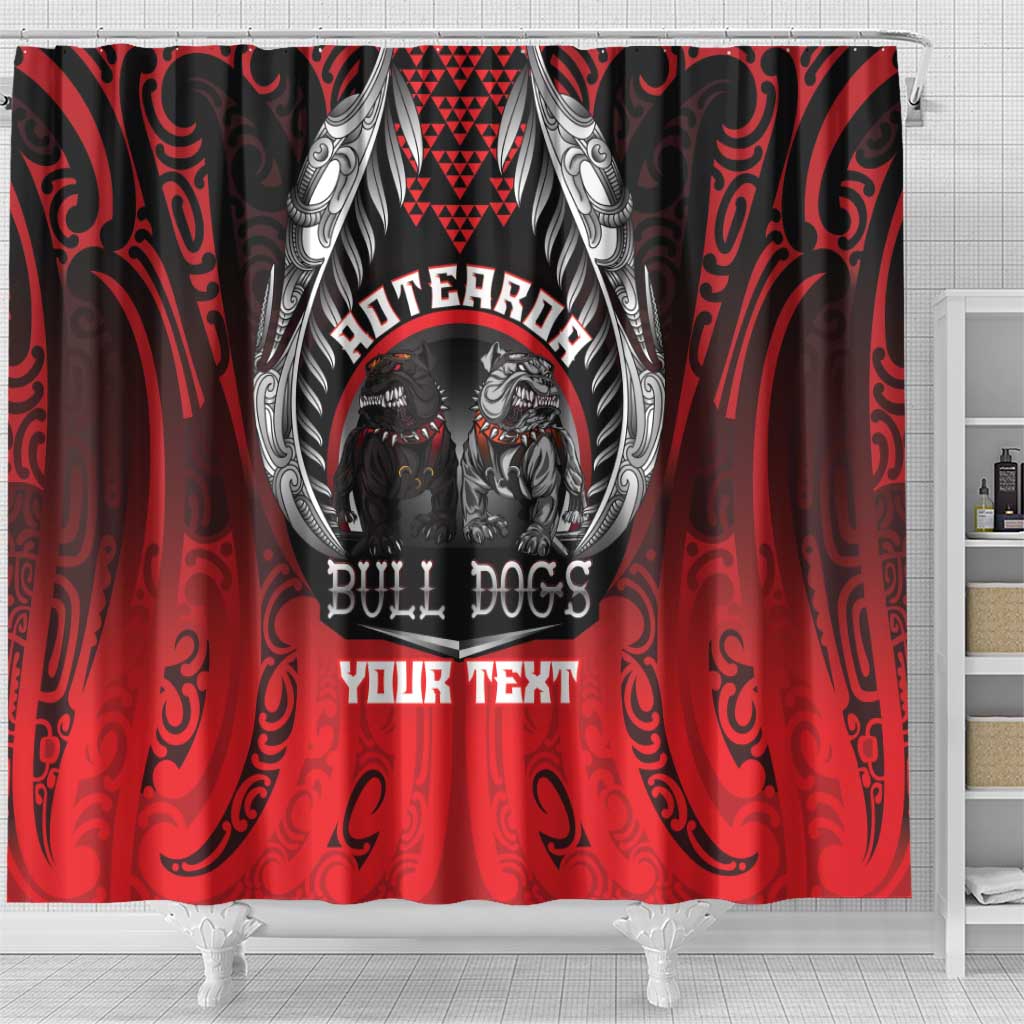 Aotearoa Bulldog Personalised Shower Curtain Maori Kowhaiwhai Motif