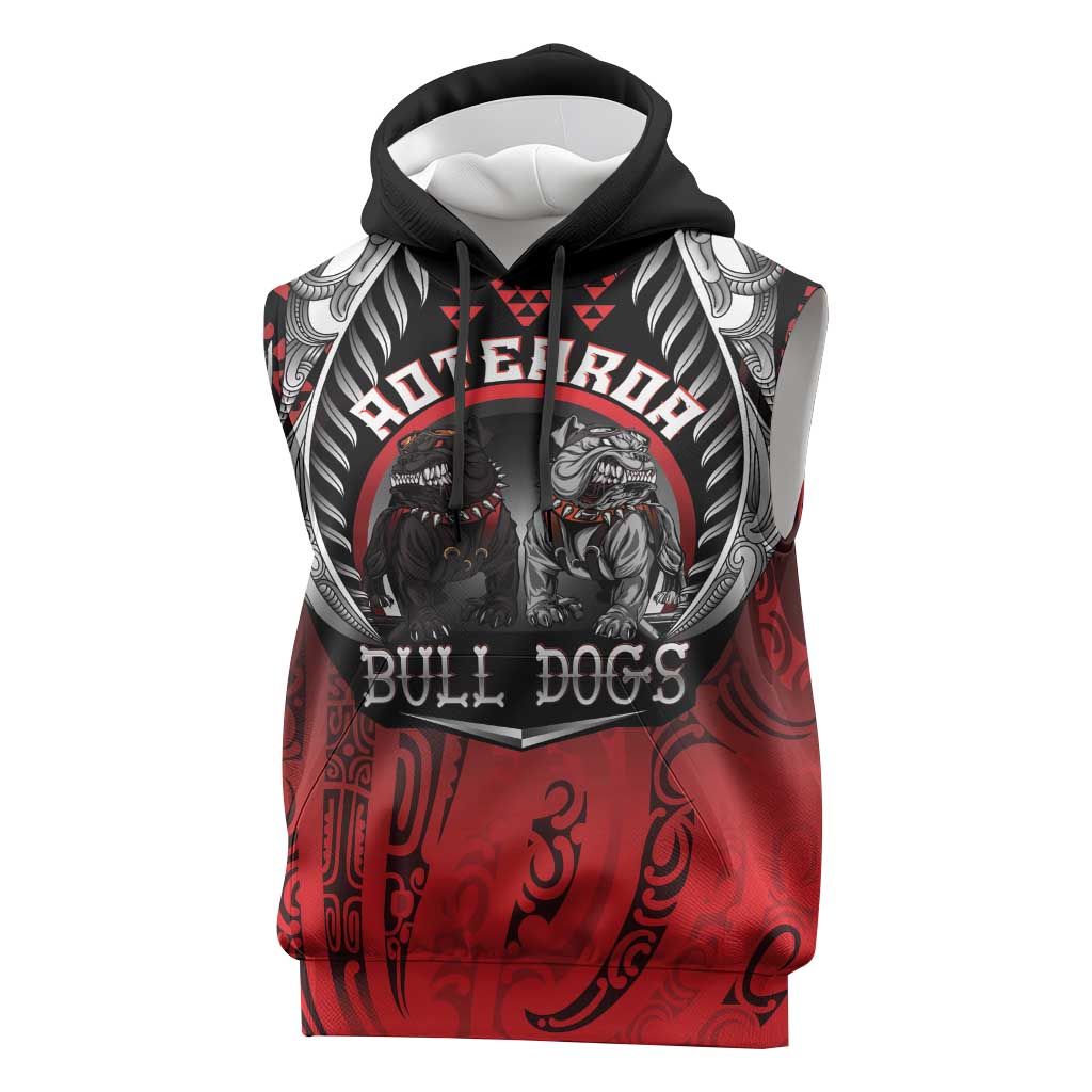 Aotearoa Bulldog Personalised Sleeveless Hoodie Maori Kowhaiwhai Motif - Aussie Hoodie