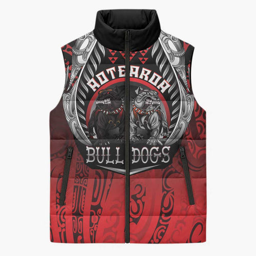 Aotearoa Bulldog Personalised Sleeveless Puffer Jacket Maori Kowhaiwhai Motif - Aussie Hoodie