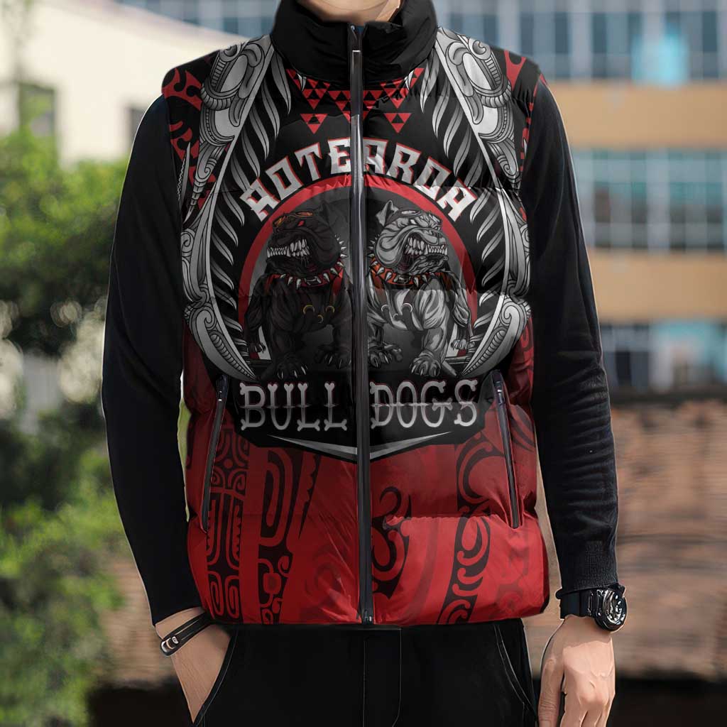 Aotearoa Bulldog Personalised Sleeveless Puffer Jacket Maori Kowhaiwhai Motif - Aussie Hoodie