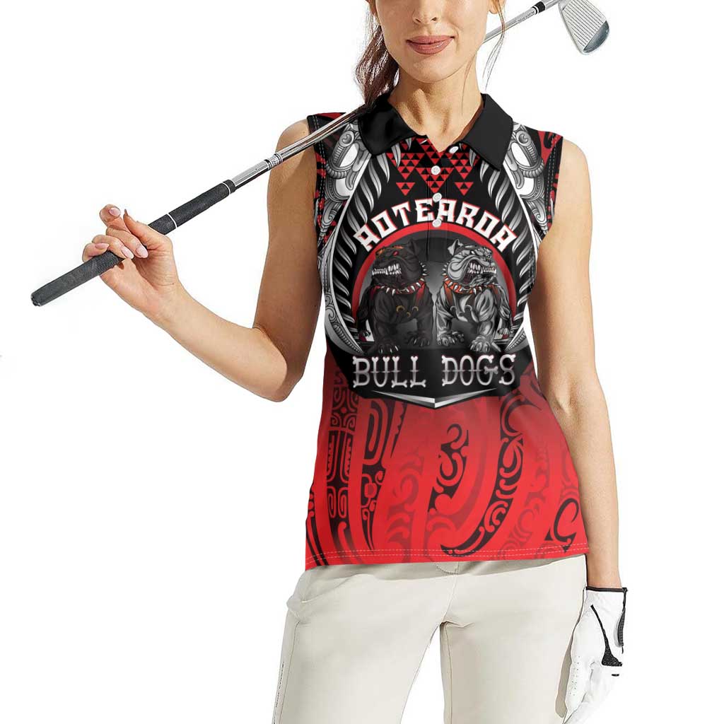 Aotearoa Bulldog Personalised Women Sleeveless Polo Shirt Maori Kowhaiwhai Motif