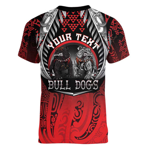 Aotearoa Bulldog Personalised Women V-Neck T-Shirt Maori Kowhaiwhai Motif