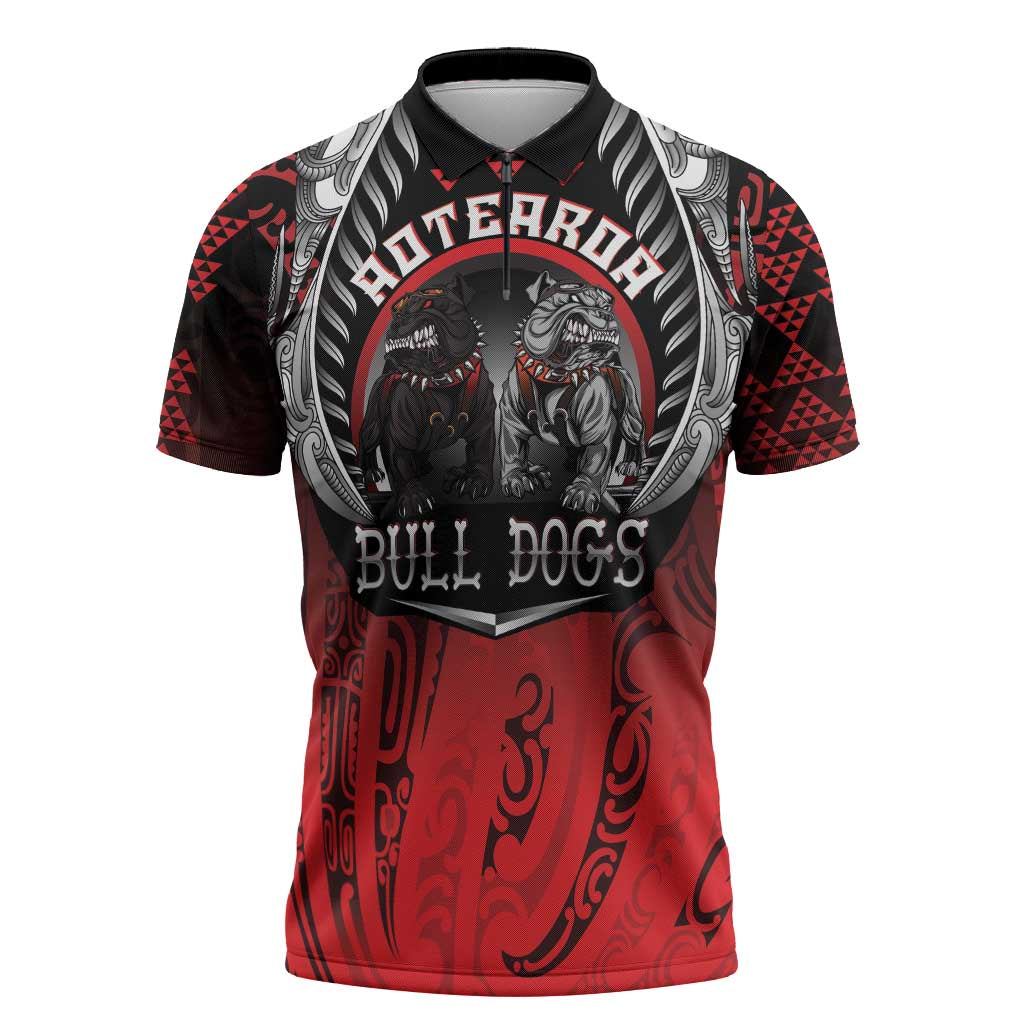 Aotearoa Bulldog Personalised Zipper Polo Shirt Maori Kowhaiwhai Motif - Aussie Hoodie