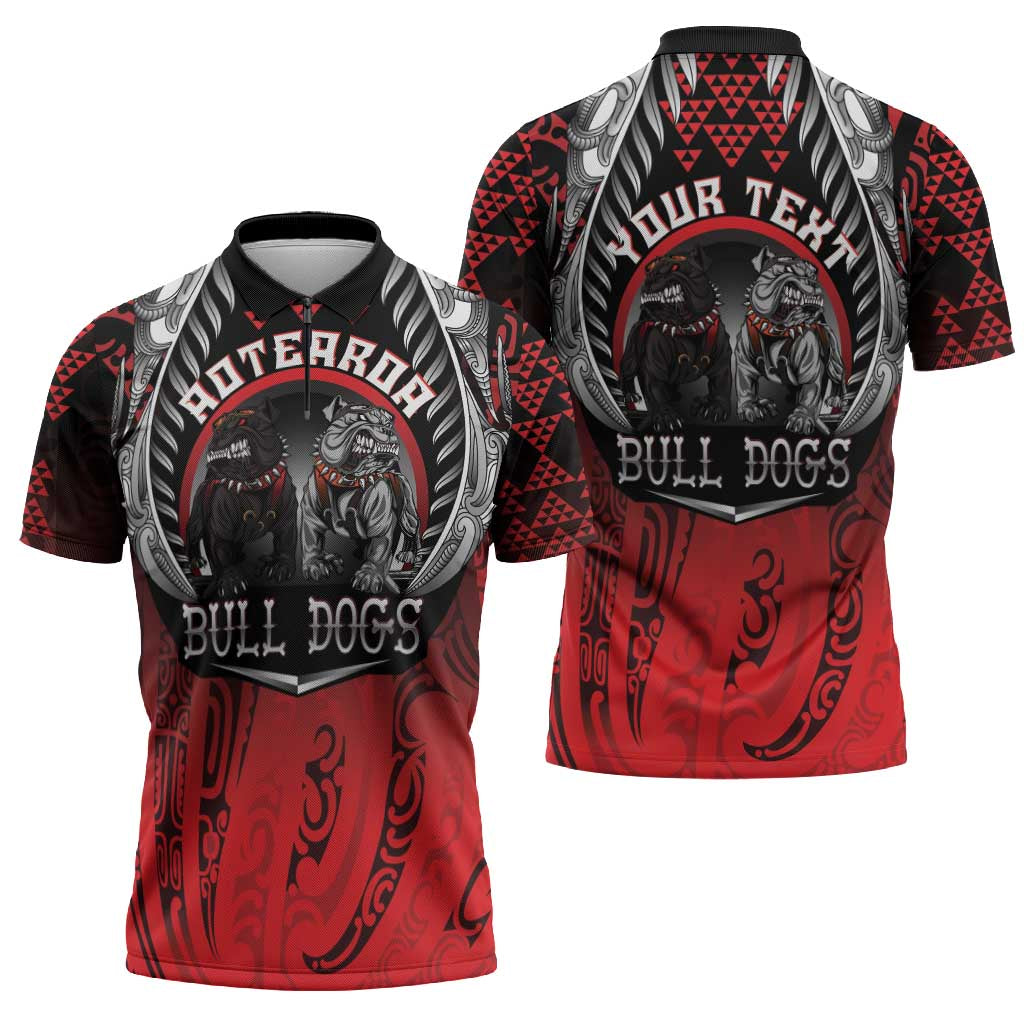 Aotearoa Bulldog Personalised Zipper Polo Shirt Maori Kowhaiwhai Motif - Aussie Hoodie
