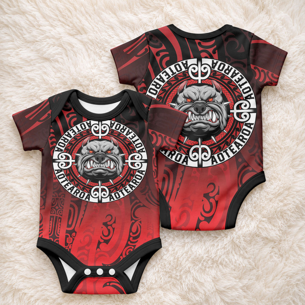 Aotearoa Bulldog Baby Onesie New Zealand Kowhaiwhai Tribal