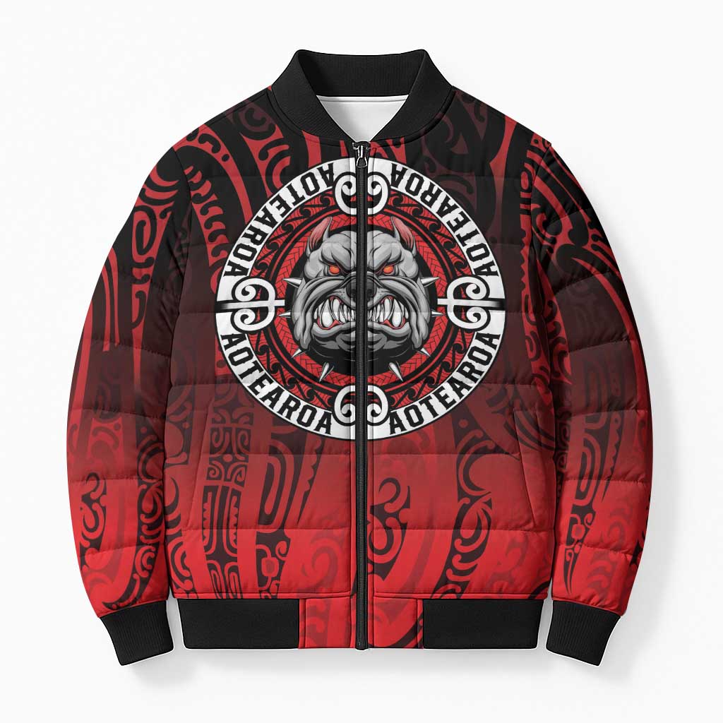 Aotearoa Bulldog Bomber Puffer Jacket New Zealand Kowhaiwhai Tribal - Aussie Hoodie