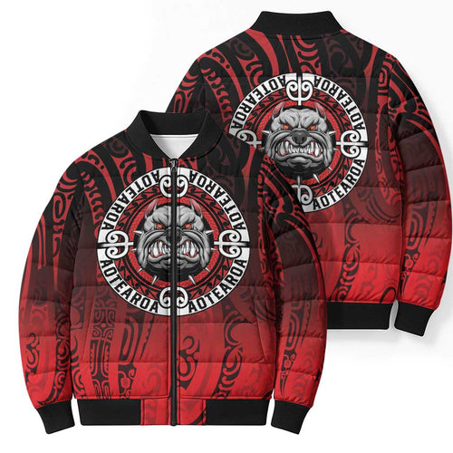 Aotearoa Bulldog Bomber Puffer Jacket New Zealand Kowhaiwhai Tribal - Aussie Hoodie