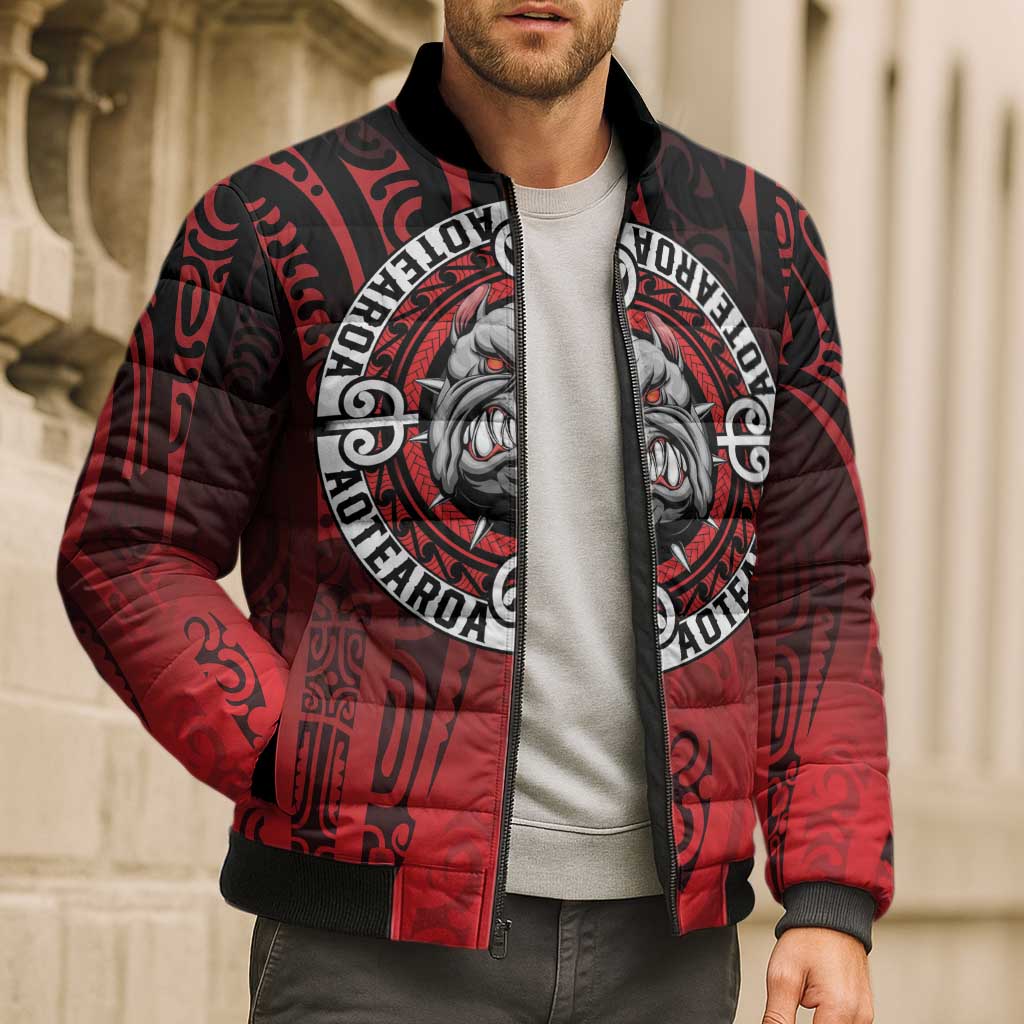 Aotearoa Bulldog Bomber Puffer Jacket New Zealand Kowhaiwhai Tribal - Aussie Hoodie