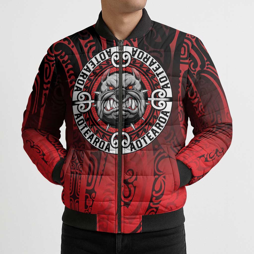 Aotearoa Bulldog Bomber Puffer Jacket New Zealand Kowhaiwhai Tribal - Aussie Hoodie