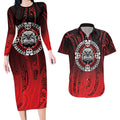 Aotearoa Bulldog Couples Matching Long Sleeve Bodycon Dress and Hawaiian Shirt New Zealand Kowhaiwhai Tribal