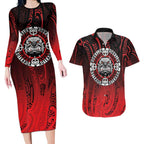 Aotearoa Bulldog Couples Matching Long Sleeve Bodycon Dress and Hawaiian Shirt New Zealand Kowhaiwhai Tribal