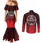 Aotearoa Bulldog Couples Matching Mermaid Dress and Long Sleeve Button Shirt New Zealand Kowhaiwhai Tribal