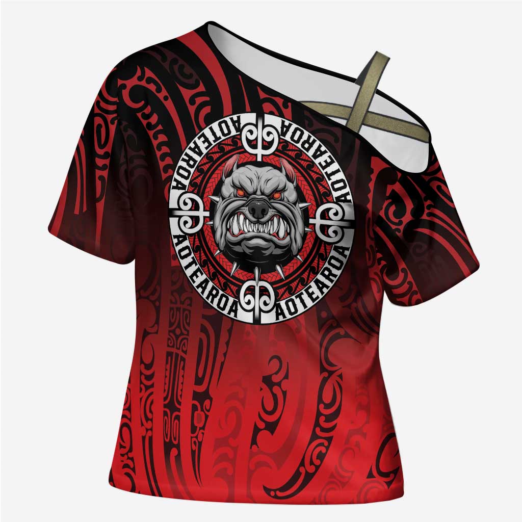 Aotearoa Bulldog Cross Shoulder Shirt New Zealand Kowhaiwhai Tribal - Aussie Hoodie