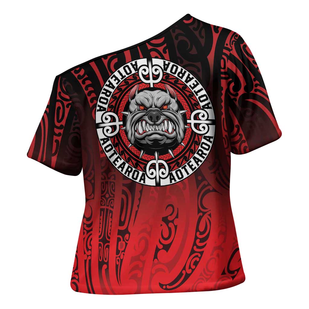 Aotearoa Bulldog Cross Shoulder Shirt New Zealand Kowhaiwhai Tribal - Aussie Hoodie