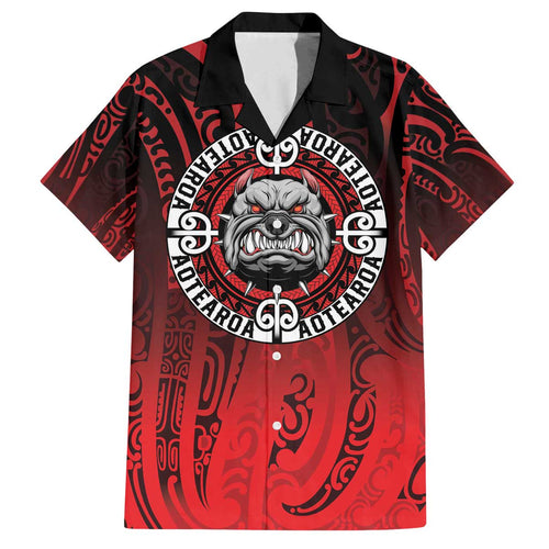 Aotearoa Bulldog Family Matching Off The Shoulder Long Sleeve Dress and Hawaiian Shirt New Zealand Kowhaiwhai Tribal