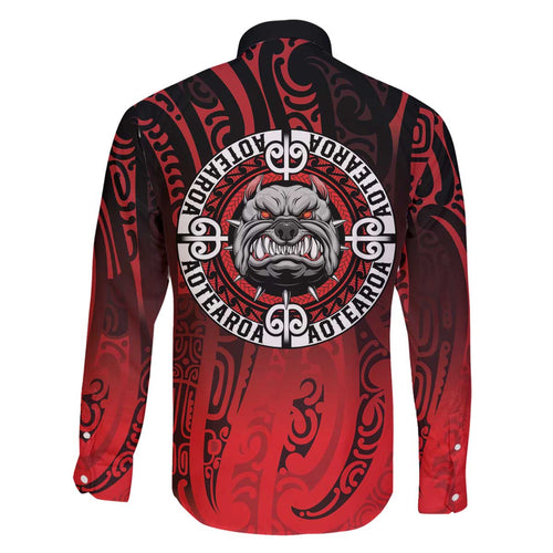 Aotearoa Bulldog Family Matching Off The Shoulder Long Sleeve Dress and Hawaiian Shirt New Zealand Kowhaiwhai Tribal