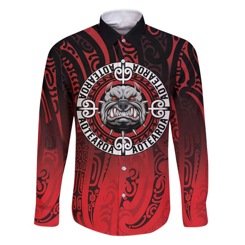 Aotearoa Bulldog Family Matching Off Shoulder Short Dress and Hawaiian Shirt New Zealand Kowhaiwhai Tribal