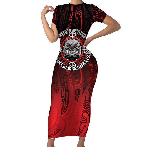 Aotearoa Bulldog Family Matching Short Sleeve Bodycon Dress and Hawaiian Shirt New Zealand Kowhaiwhai Tribal