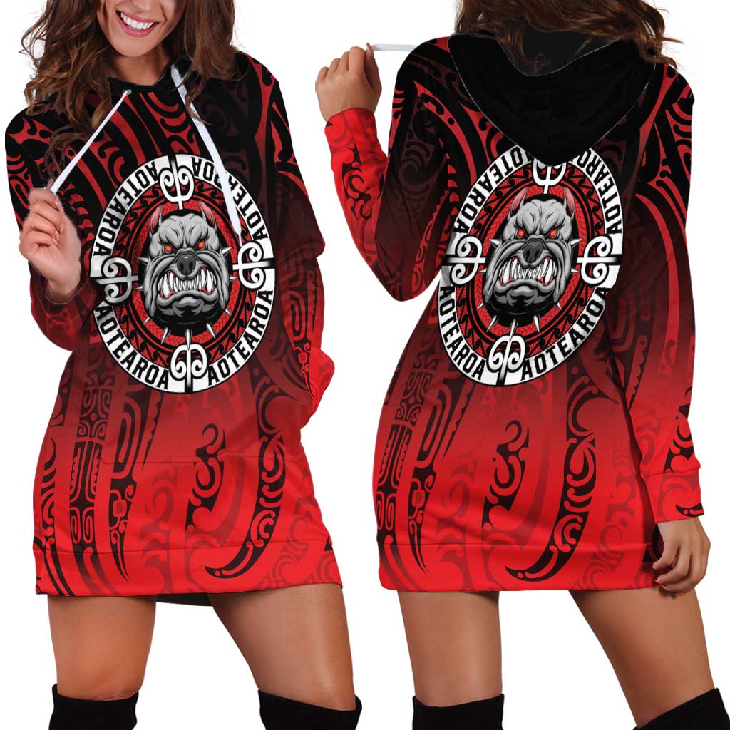 Aotearoa Bulldog Hoodie Dress New Zealand Kowhaiwhai Tribal