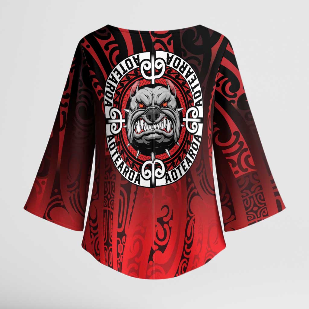 Aotearoa Bulldog Kimono Sleeve Blouse New Zealand Kowhaiwhai Tribal - Aussie Hoodie