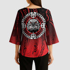 Aotearoa Bulldog Kimono Sleeve Blouse New Zealand Kowhaiwhai Tribal - Aussie Hoodie